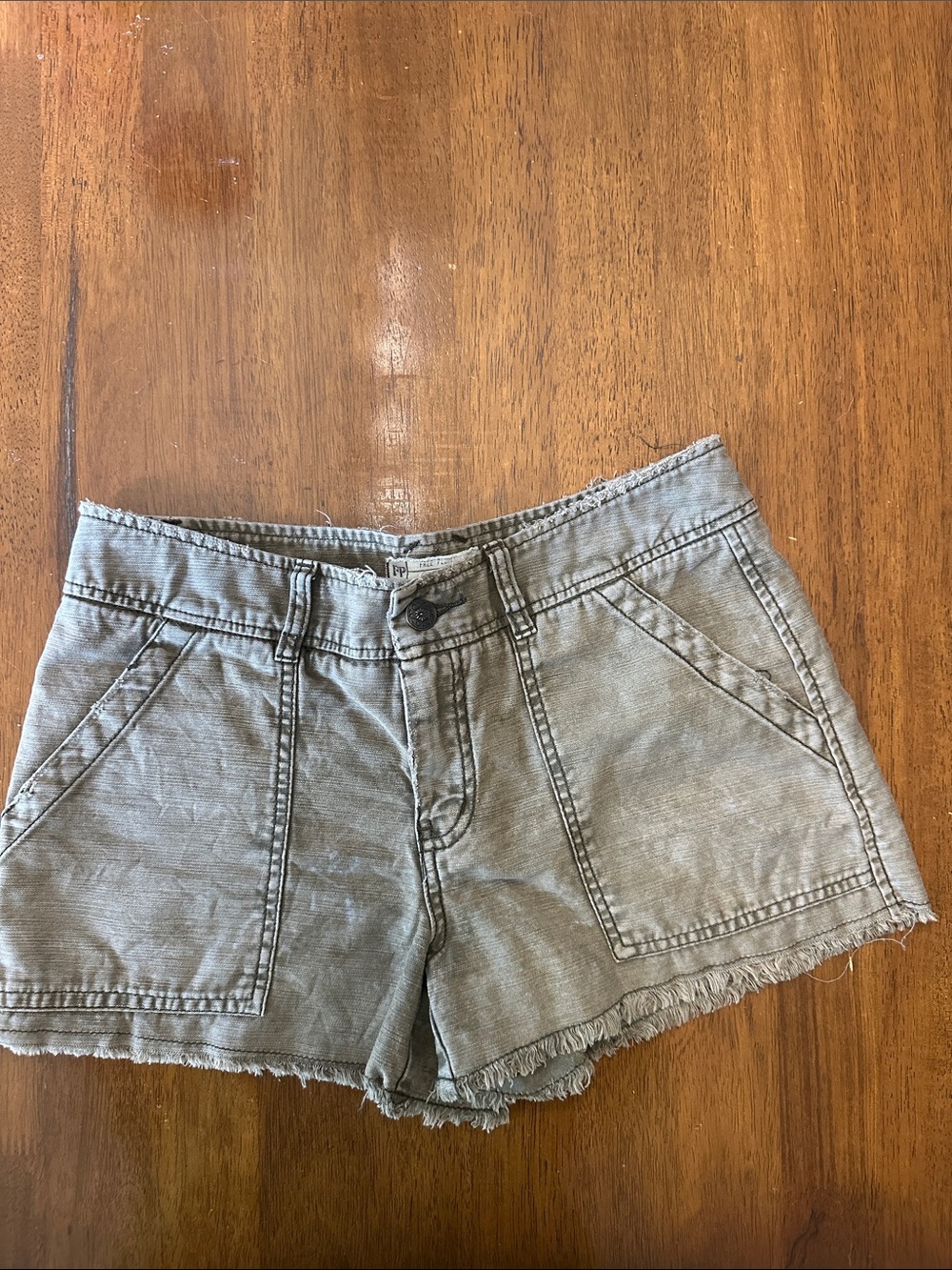 Free People Olive Utility Frayed Hem Jean Shorts